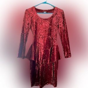 90s Velvet Maroon Peplum dress